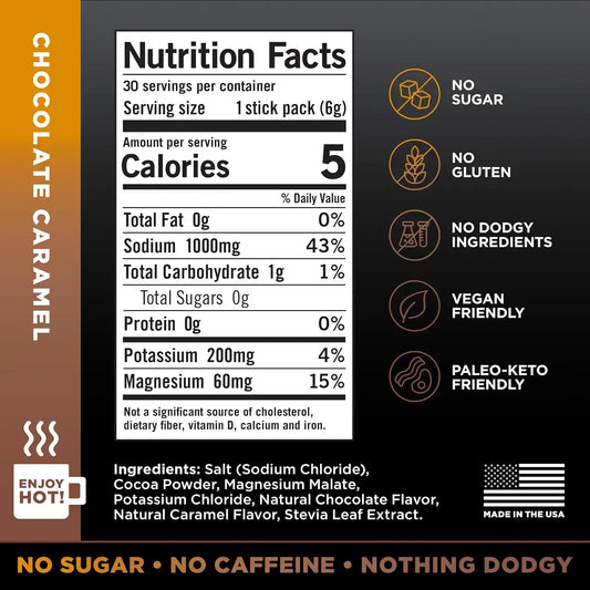 LMNT Zero Sugar Electrolytes - Chocolate Caramel | Drink Mix | 30-Count