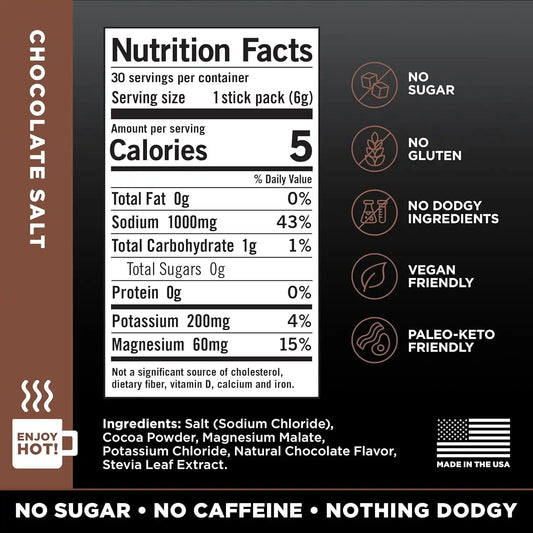 LMNT Zero Sugar Electrolytes - Chocolate Salt | Drink Mix | 12-Count