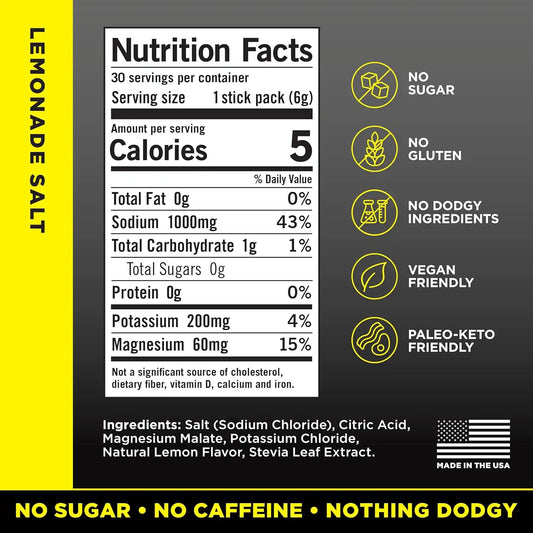 LMNT Zero Sugar Electrolytes - Lemonade Salt | Drink Mix | 30 Count