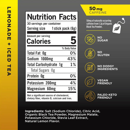 LMNT Zero Sugar Electrolytes - Lemonade Iced Tea | Drink Mix | 30 Count